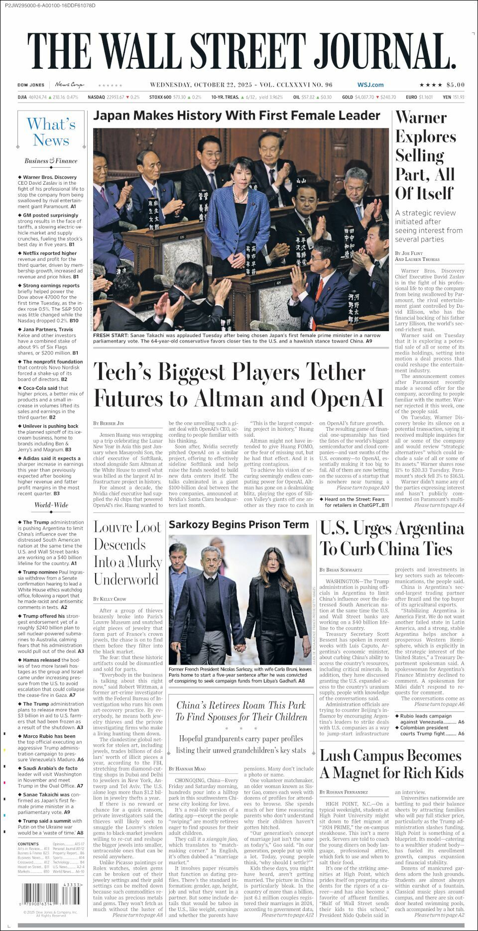 The Wall Street Journal, edición del miércoles 22 de octubre de 2025 The Wall Street Journal, edición del miércoles 22 de octubre de 2025