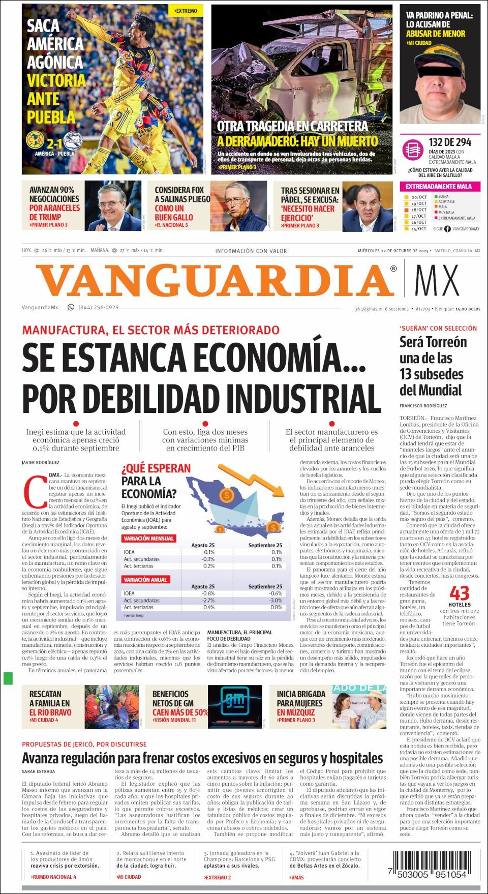 Vanguardia, edición del miércoles 22 de octubre de 2025 Vanguardia, edición del miércoles 22 de octubre de 2025