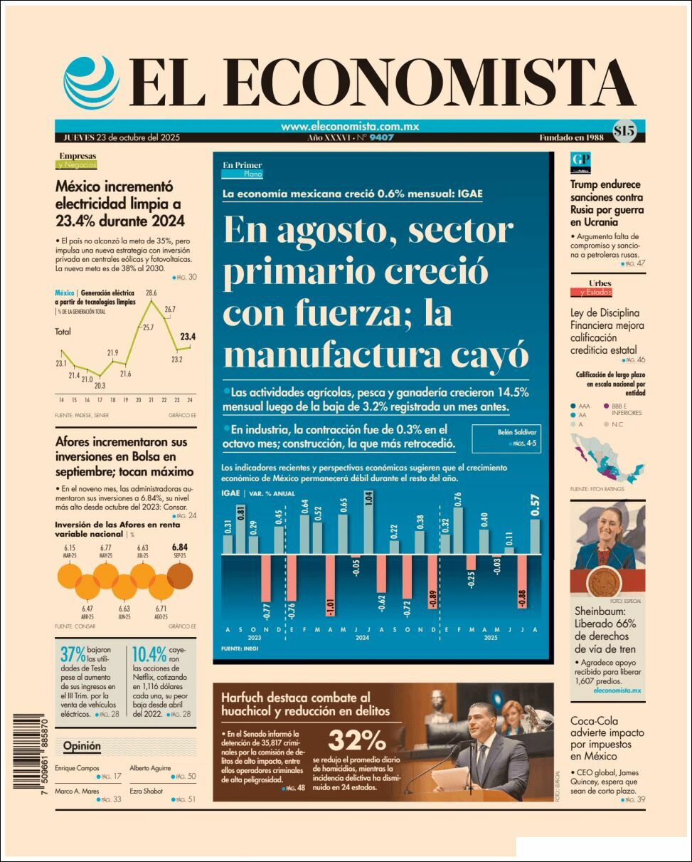 El Economista, edición del jueves 23 de octubre de 2025 El Economista, edición del jueves 23 de octubre de 2025