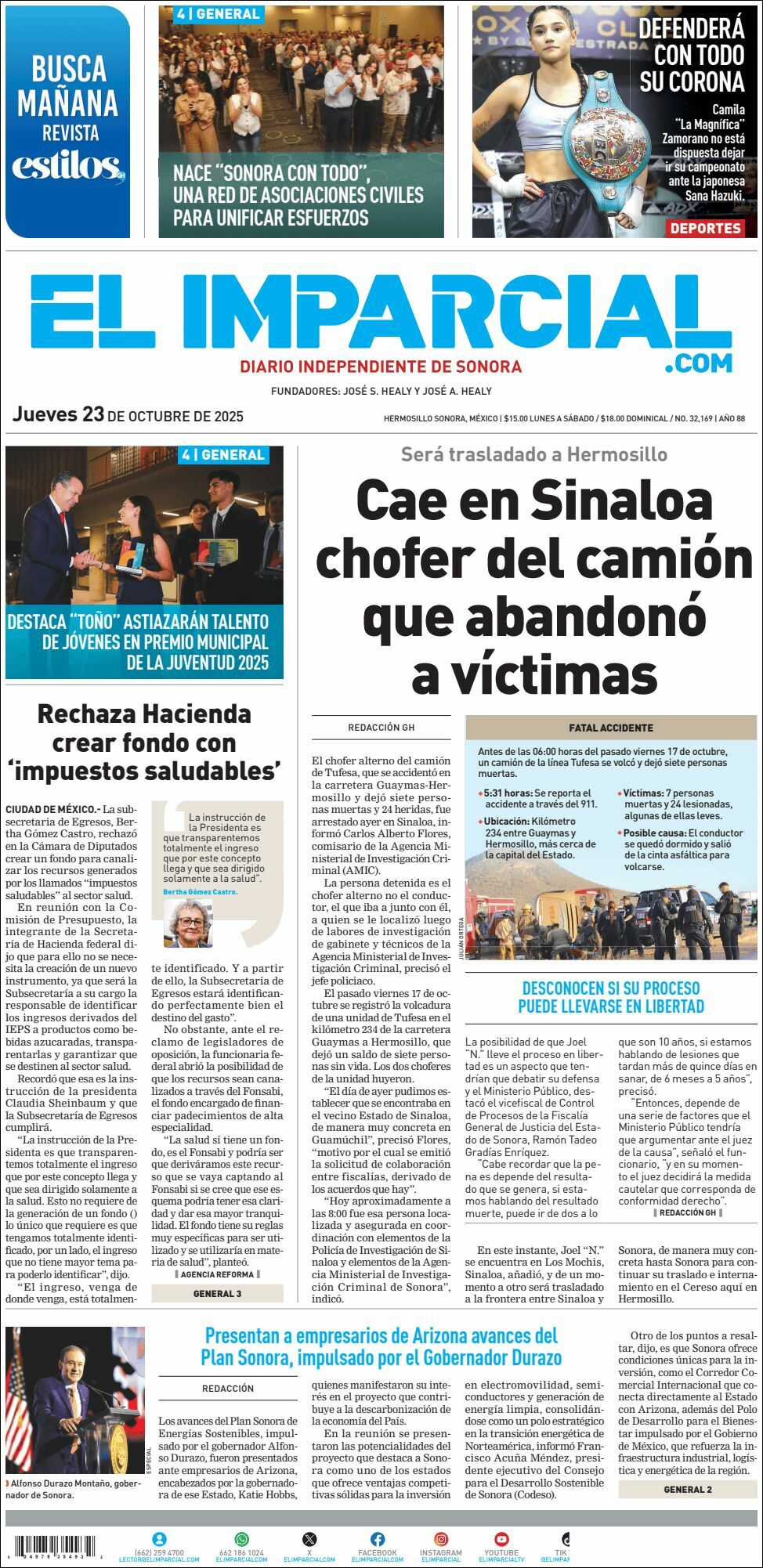 El Imparcial, edición del jueves 23 de octubre de 2025 El Imparcial, edición del jueves 23 de octubre de 2025