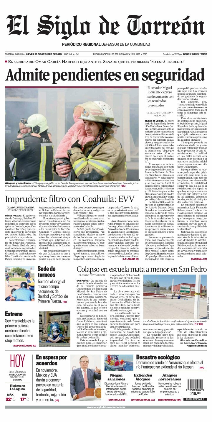 El Siglo de Torreón, edición del jueves 23 de octubre de 2025 El Siglo de Torreón, edición del jueves 23 de octubre de 2025
