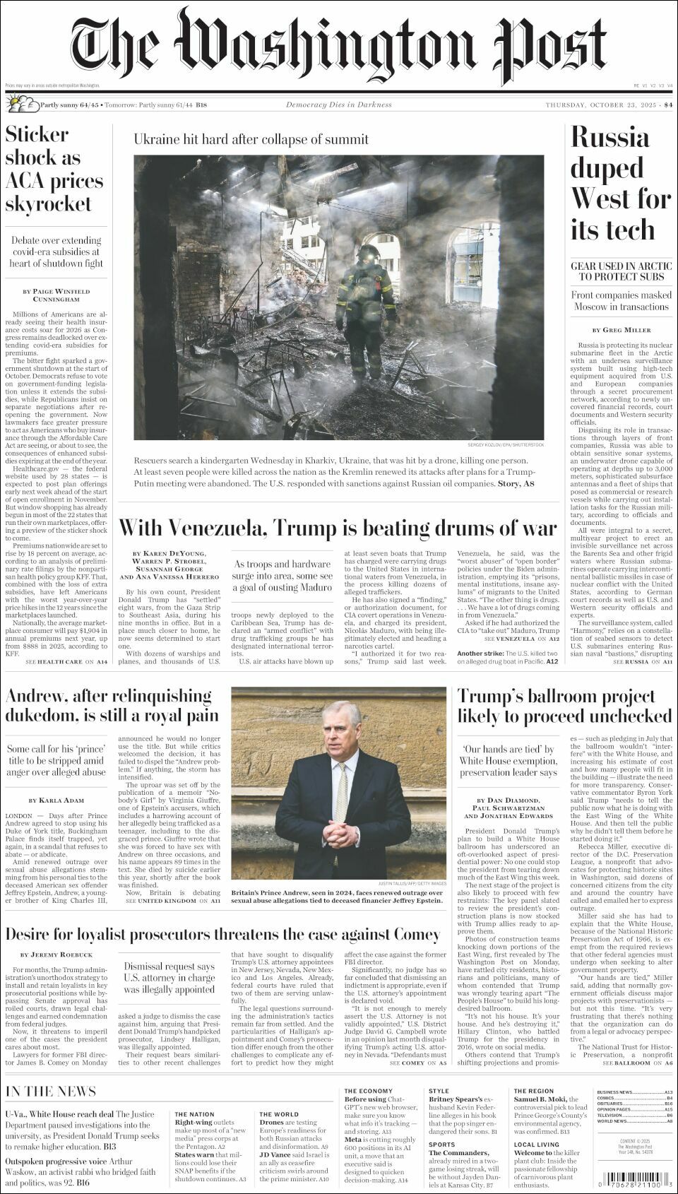 The Washington Post, edición del jueves 23 de octubre de 2025 The Washington Post, edición del jueves 23 de octubre de 2025