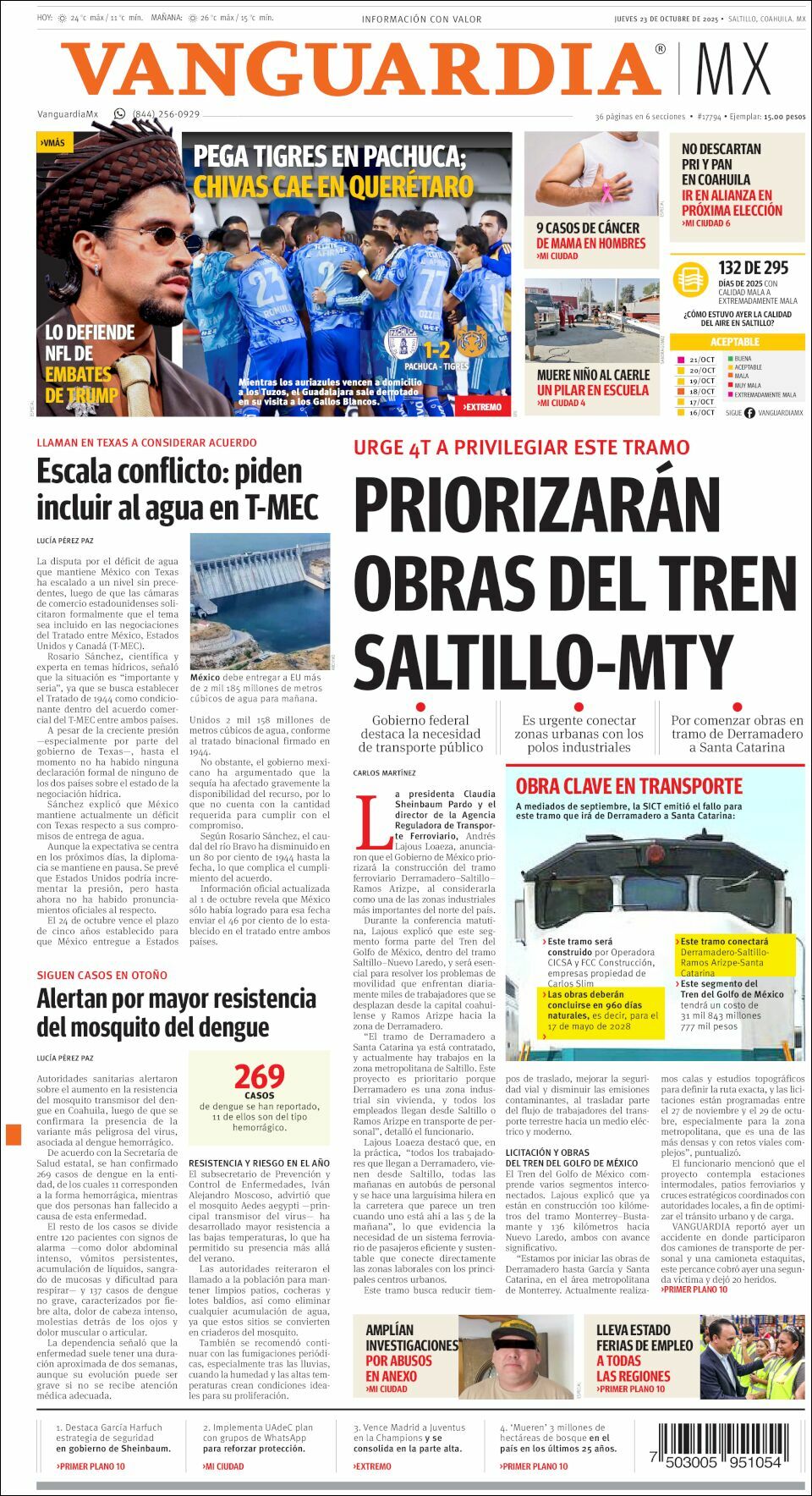 Vanguardia, edición del jueves 23 de octubre de 2025 Vanguardia, edición del jueves 23 de octubre de 2025