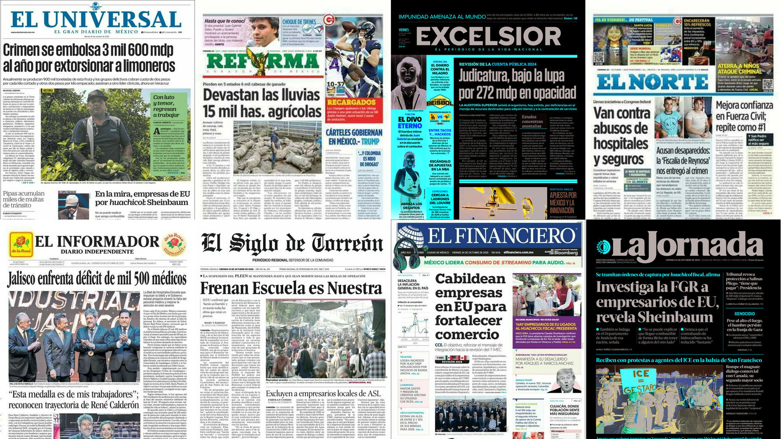 Portadas de periódicos impresos más importantes de México hoy