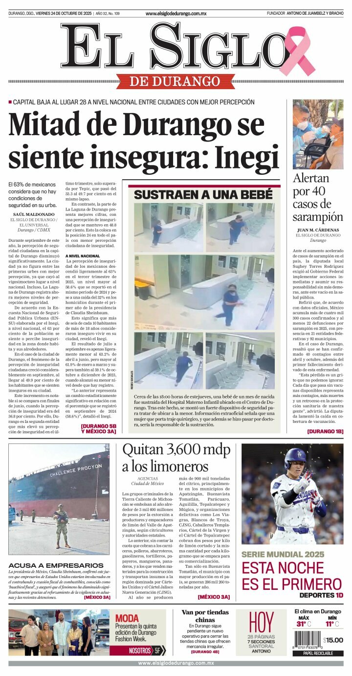 El Siglo de Durango, edición del viernes 24 de octubre de 2025 El Siglo de Durango, edición del viernes 24 de octubre de 2025