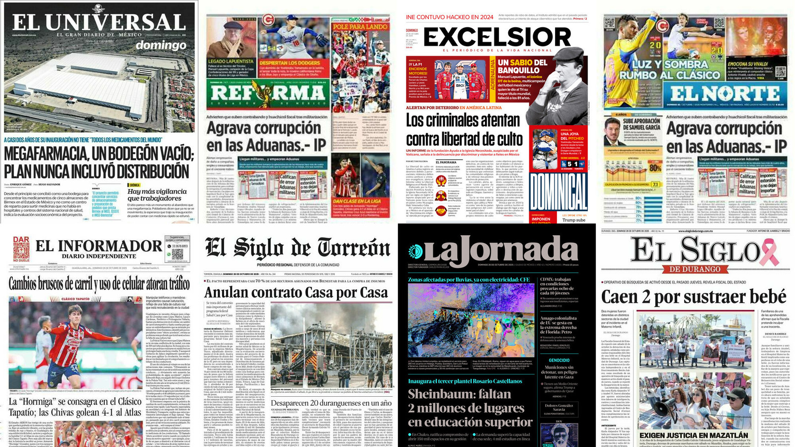 Portadas de periódicos impresos más importantes de México hoy