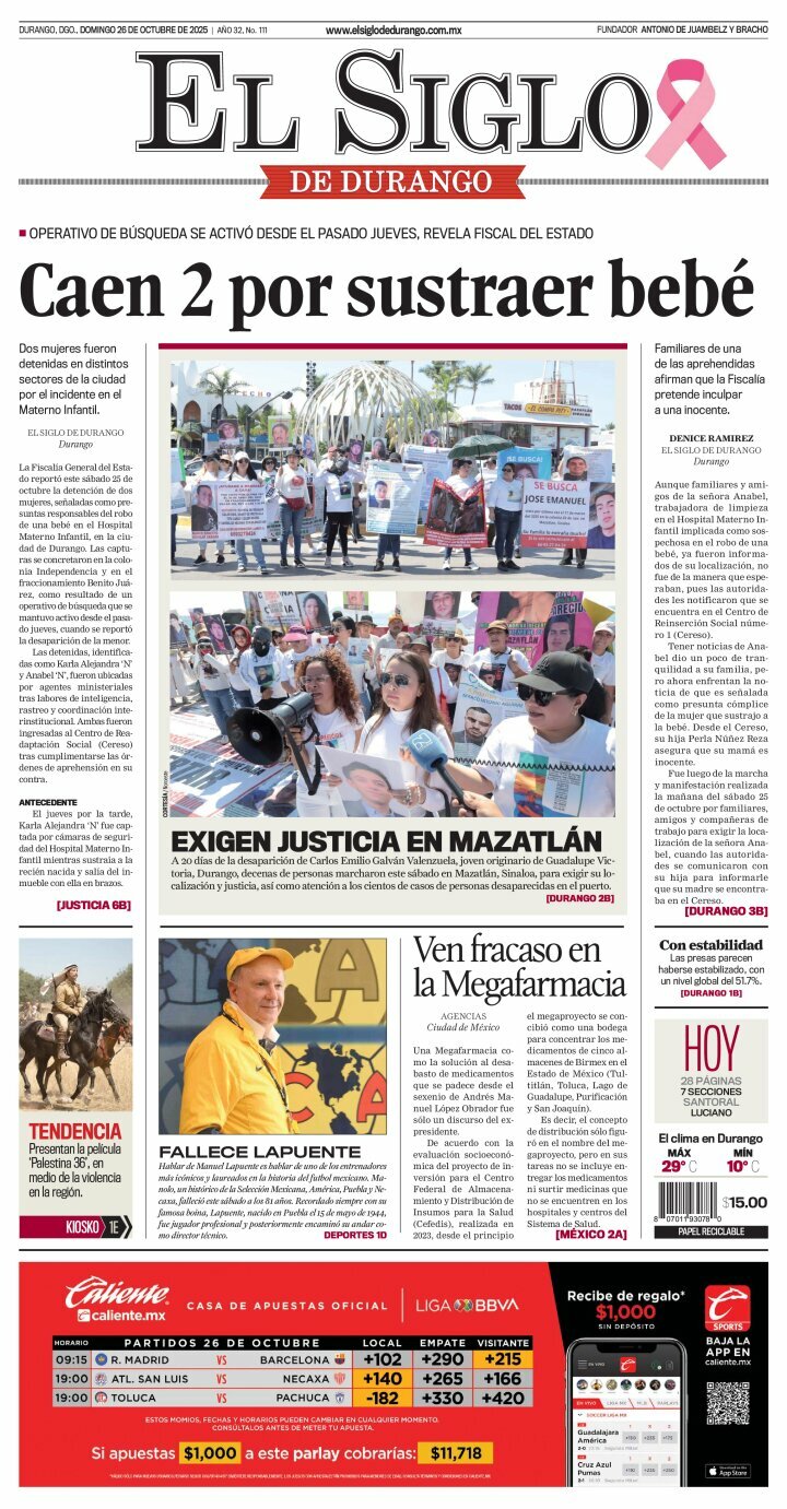 El Siglo de Durango, edición del domingo 26 de octubre de 2025 El Siglo de Durango, edición del domingo 26 de octubre de 2025
