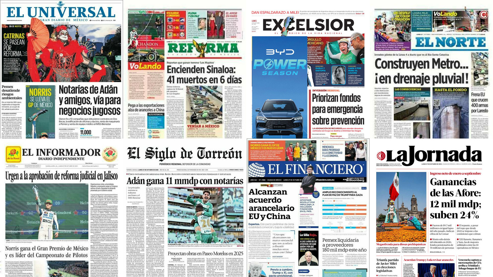 Portadas de periódicos impresos más importantes de México hoy