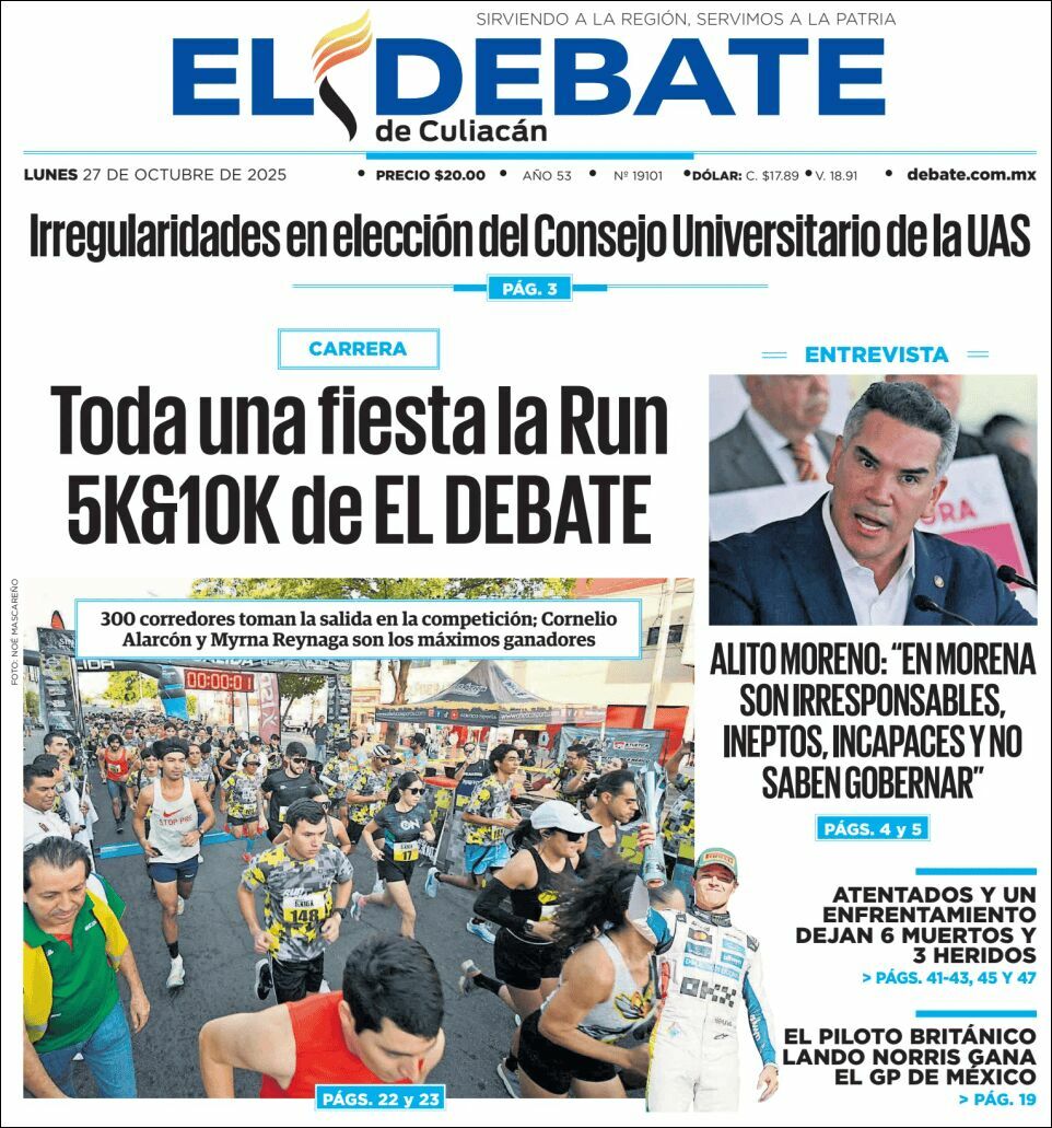 El Debate Culiacán, edición del lunes 27 de octubre de 2025 El Debate Culiacán, edición del lunes 27 de octubre de 2025