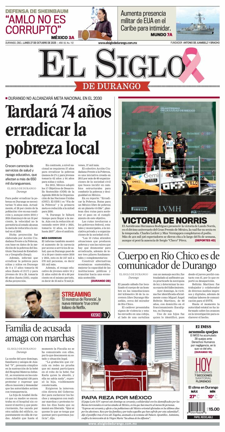 El Siglo de Durango, edición del lunes 27 de octubre de 2025 El Siglo de Durango, edición del lunes 27 de octubre de 2025