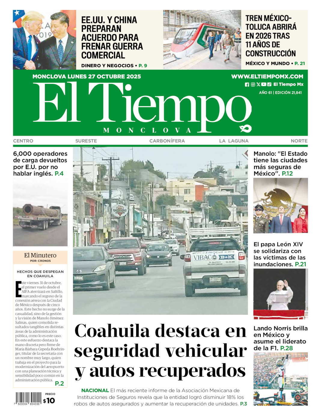 El Tiempo Monclova, edición del lunes 27 de octubre de 2025 El Tiempo Monclova, edición del lunes 27 de octubre de 2025