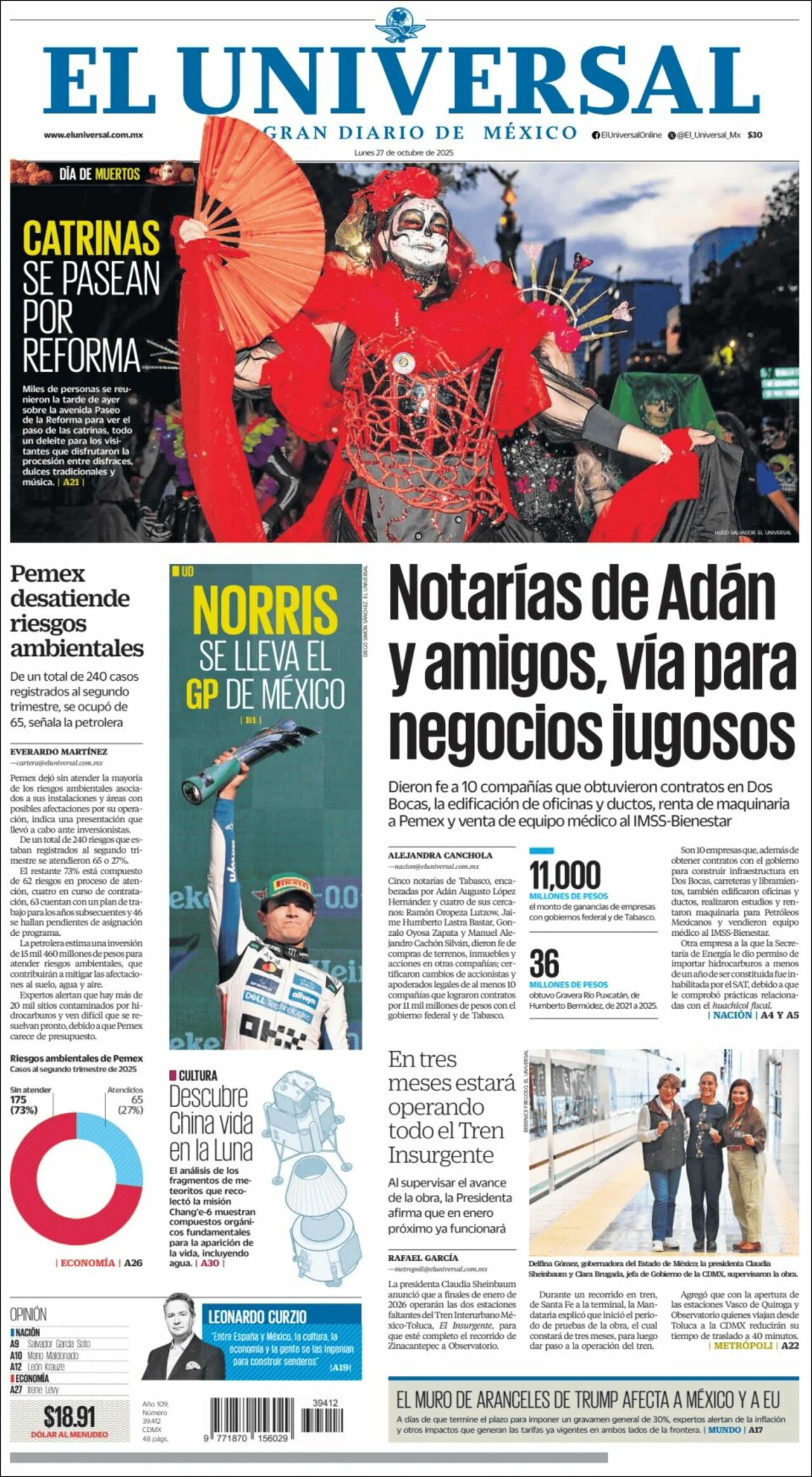 El Universal, edición del lunes 27 de octubre de 2025 El Universal, edición del lunes 27 de octubre de 2025