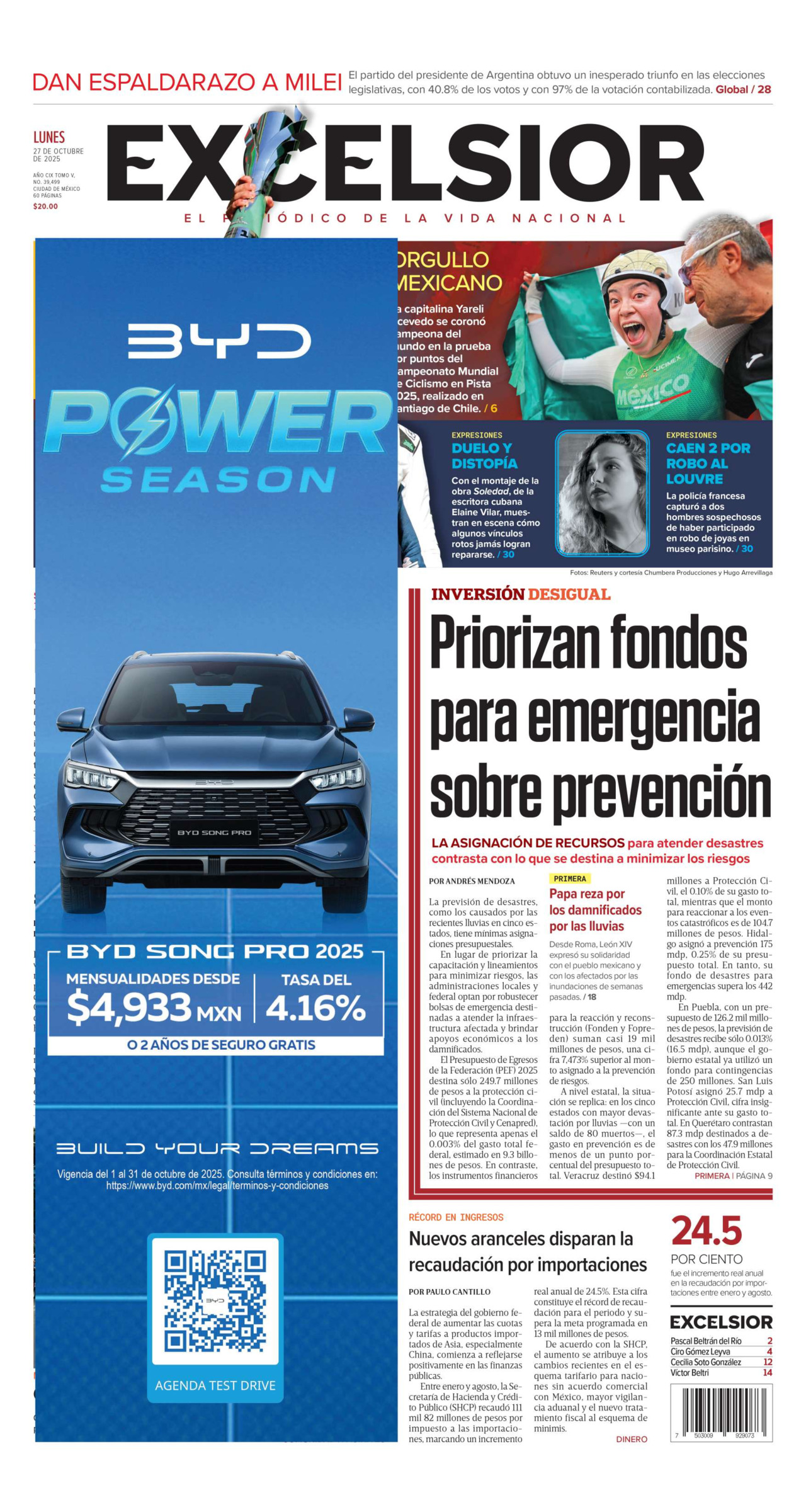 Excelsior, edición del lunes 27 de octubre de 2025 Excelsior, edición del lunes 27 de octubre de 2025