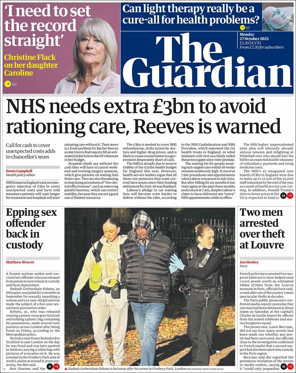 The Guardian, edición del lunes 27 de octubre de 2025 The Guardian, edición del lunes 27 de octubre de 2025