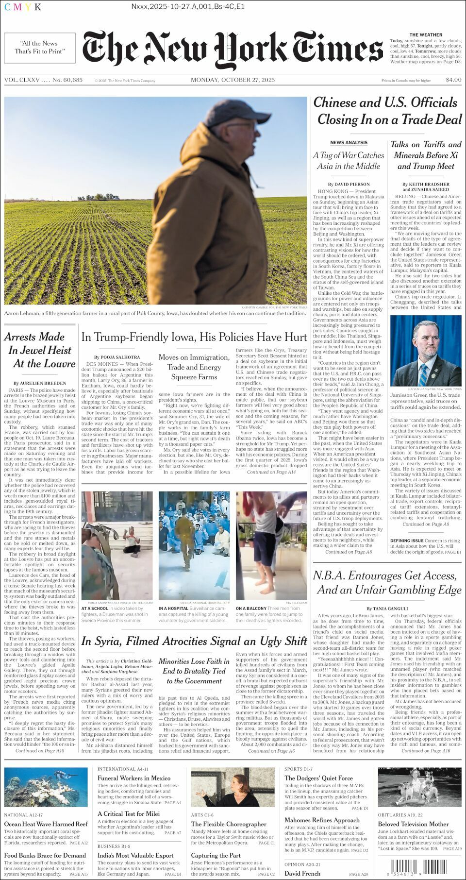 The New York Times, edición del lunes 27 de octubre de 2025 The New York Times, edición del lunes 27 de octubre de 2025