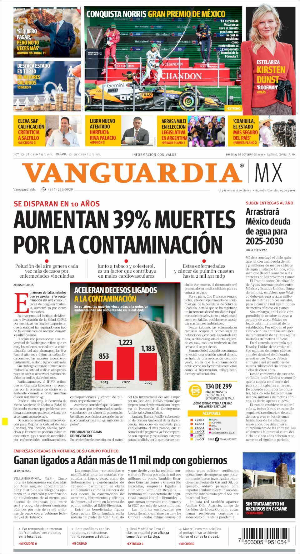 Vanguardia, edición del lunes 27 de octubre de 2025 Vanguardia, edición del lunes 27 de octubre de 2025