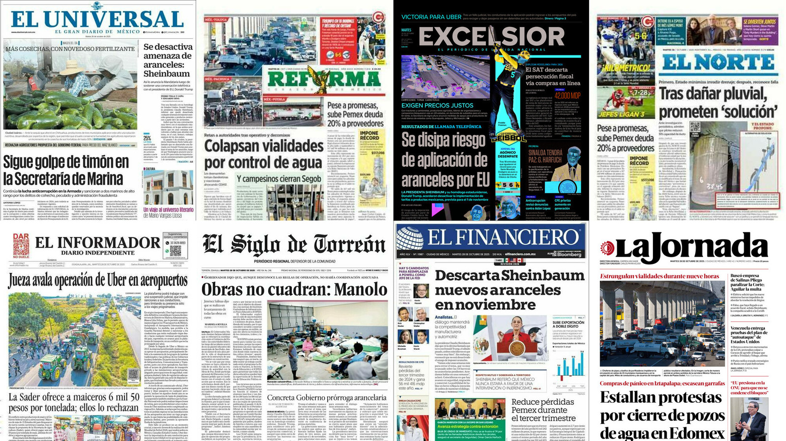 Portadas de periódicos impresos más importantes de México hoy