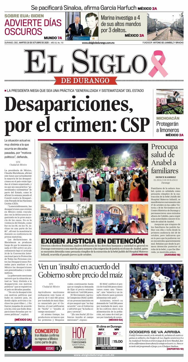 El Siglo de Durango, edición del martes 28 de octubre de 2025 El Siglo de Durango, edición del martes 28 de octubre de 2025