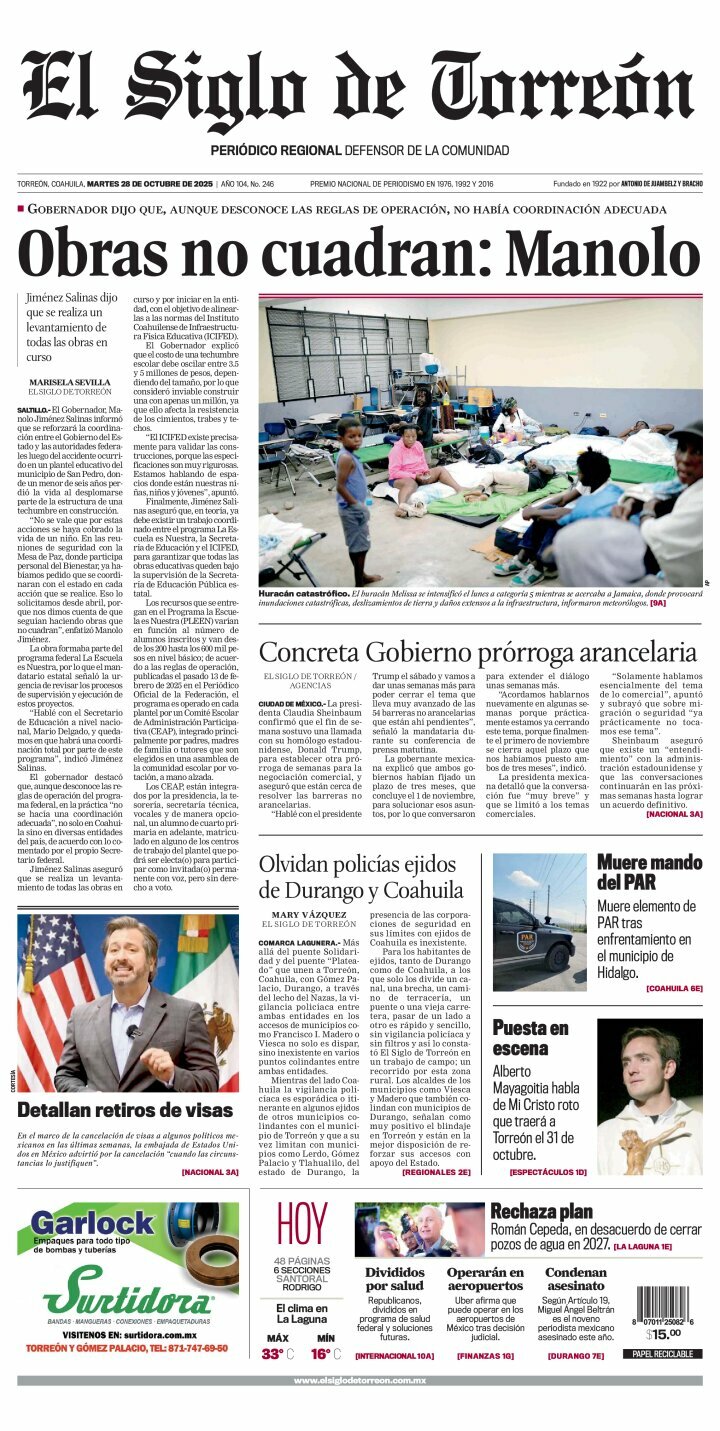 El Siglo de Torreón, edición del martes 28 de octubre de 2025 El Siglo de Torreón, edición del martes 28 de octubre de 2025