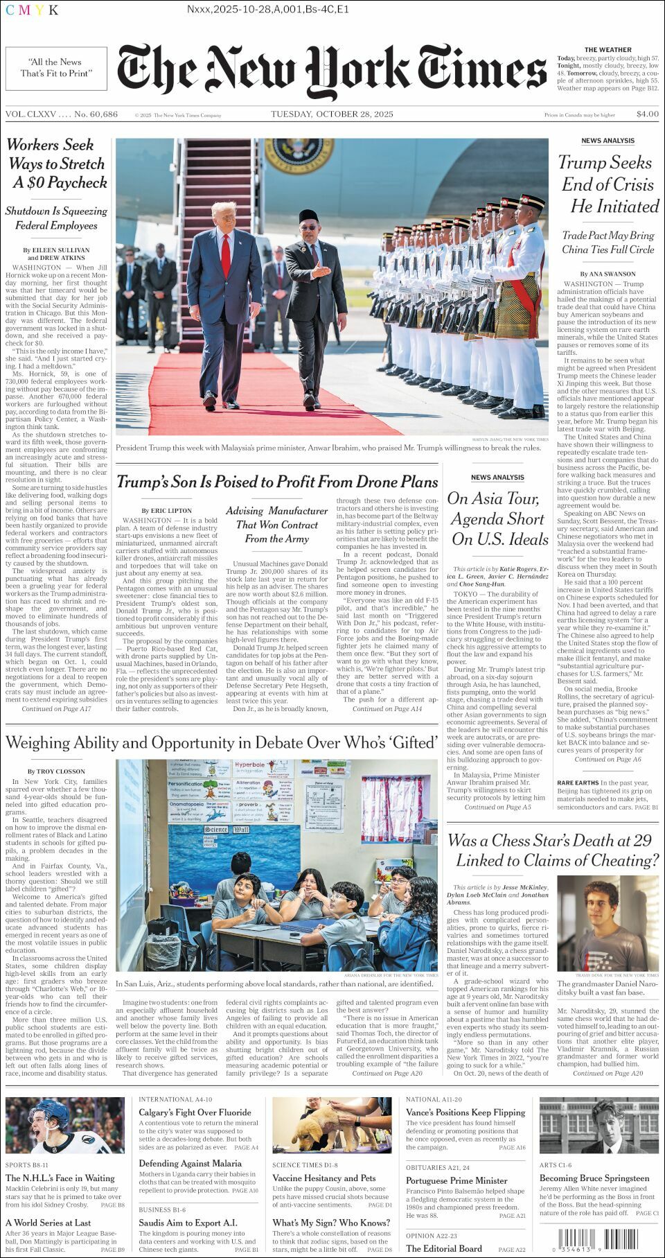 The New York Times, edición del martes 28 de octubre de 2025 The New York Times, edición del martes 28 de octubre de 2025