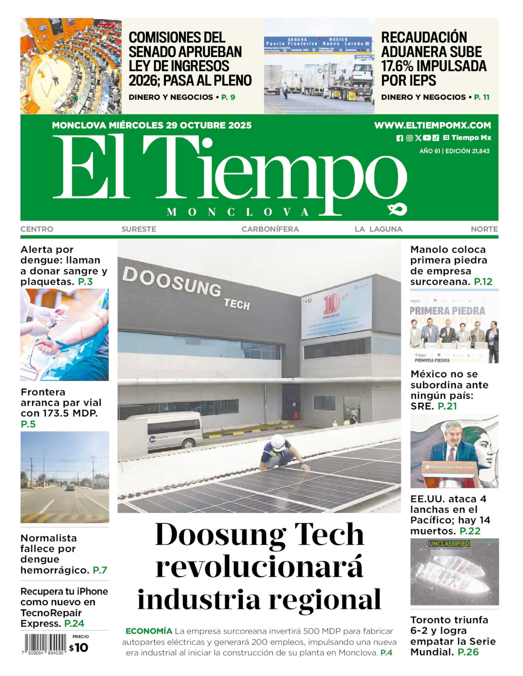 El Tiempo Monclova, edición del miércoles 29 de octubre de 2025 El Tiempo Monclova, edición del miércoles 29 de octubre de 2025