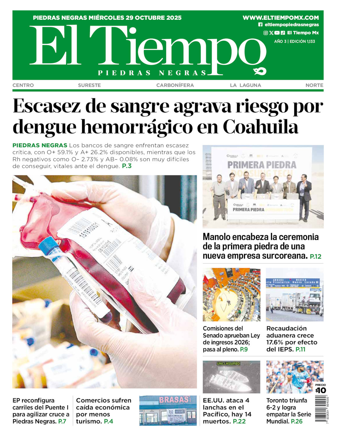El Tiempo Piedras Negras, edición del miércoles 29 de octubre de 2025 El Tiempo Piedras Negras, edición del miércoles 29 de octubre de 2025