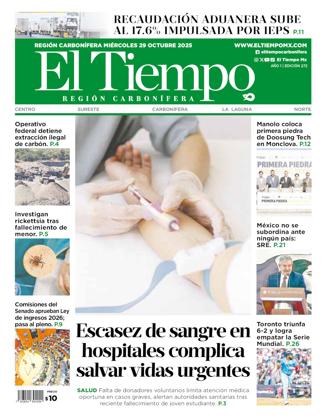El Tiempo Región Carbonífera, edición del miércoles 29 de octubre de 2025 El Tiempo Región Carbonífera, edición del miércoles 29 de octubre de 2025