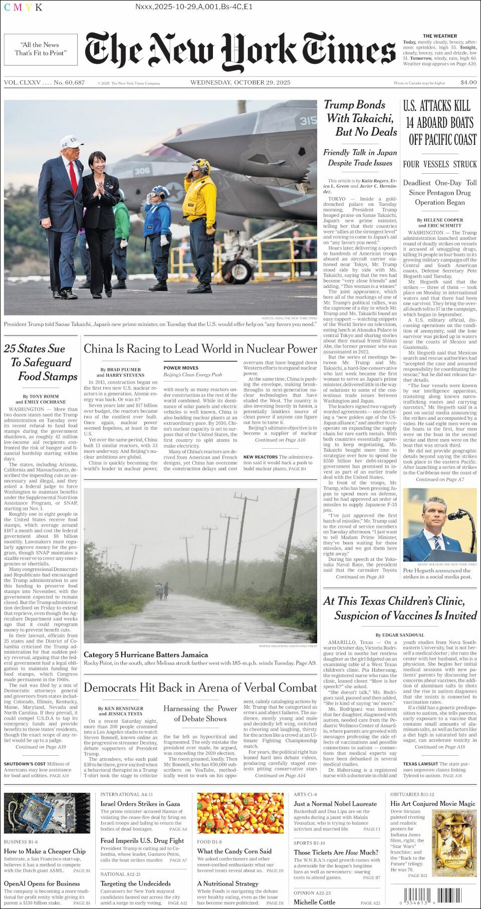 The New York Times, edición del miércoles 29 de octubre de 2025 The New York Times, edición del miércoles 29 de octubre de 2025