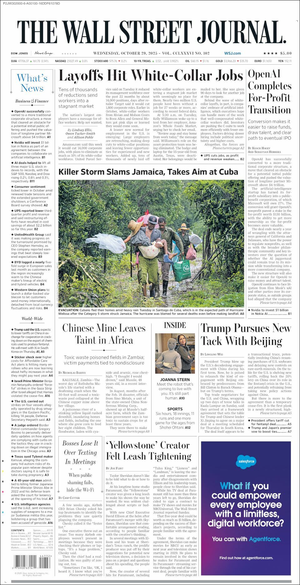 The Wall Street Journal, edición del miércoles 29 de octubre de 2025 The Wall Street Journal, edición del miércoles 29 de octubre de 2025
