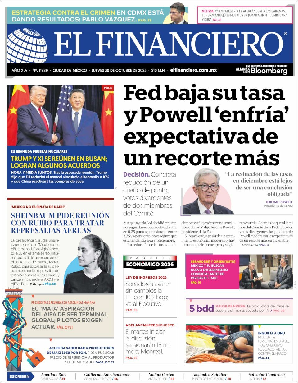 El Financiero, edición del jueves 30 de octubre de 2025 El Financiero, edición del jueves 30 de octubre de 2025