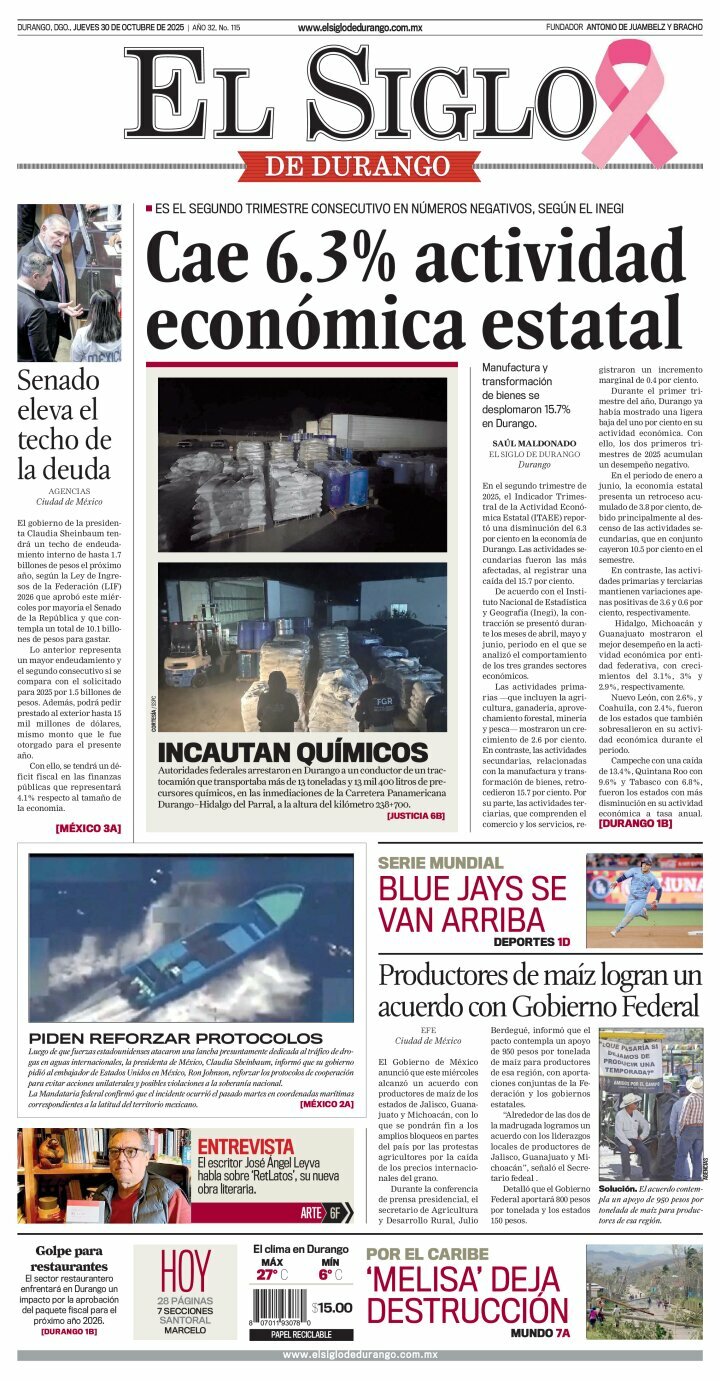 El Siglo de Durango, edición del jueves 30 de octubre de 2025 El Siglo de Durango, edición del jueves 30 de octubre de 2025