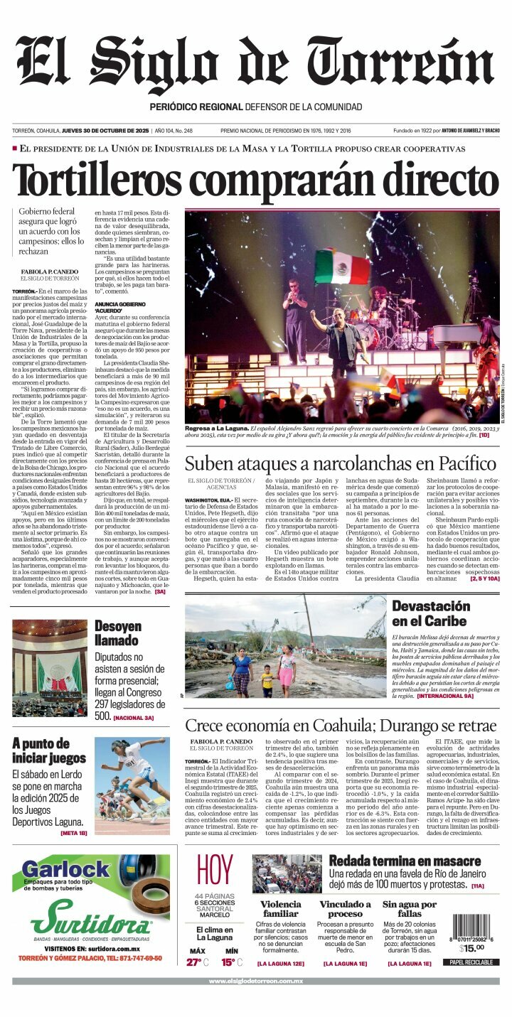 El Siglo de Torreón, edición del jueves 30 de octubre de 2025 El Siglo de Torreón, edición del jueves 30 de octubre de 2025