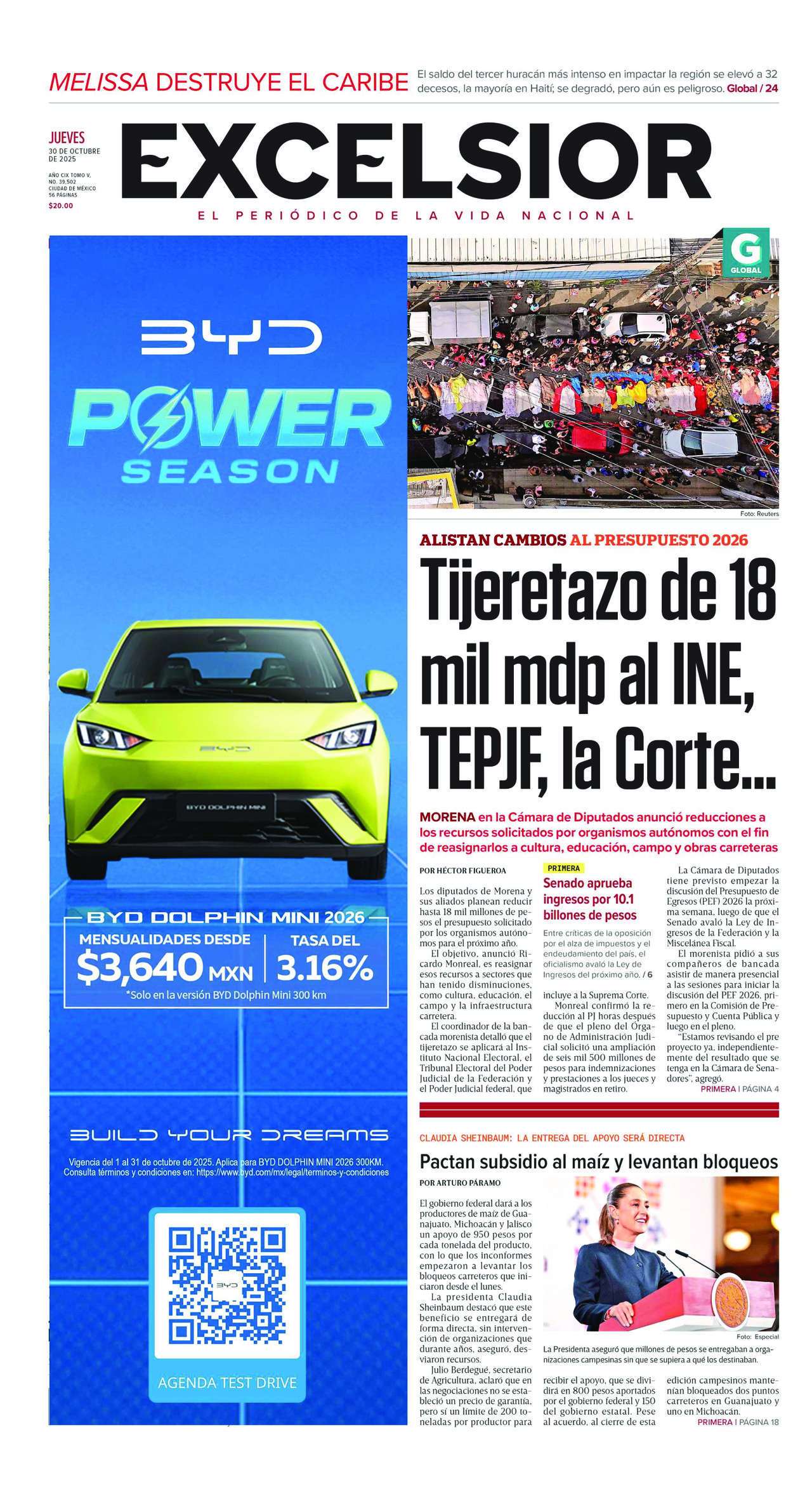 Excelsior, edición del jueves 30 de octubre de 2025 Excelsior, edición del jueves 30 de octubre de 2025