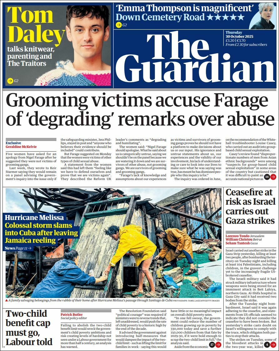 The Guardian, edición del jueves 30 de octubre de 2025 The Guardian, edición del jueves 30 de octubre de 2025