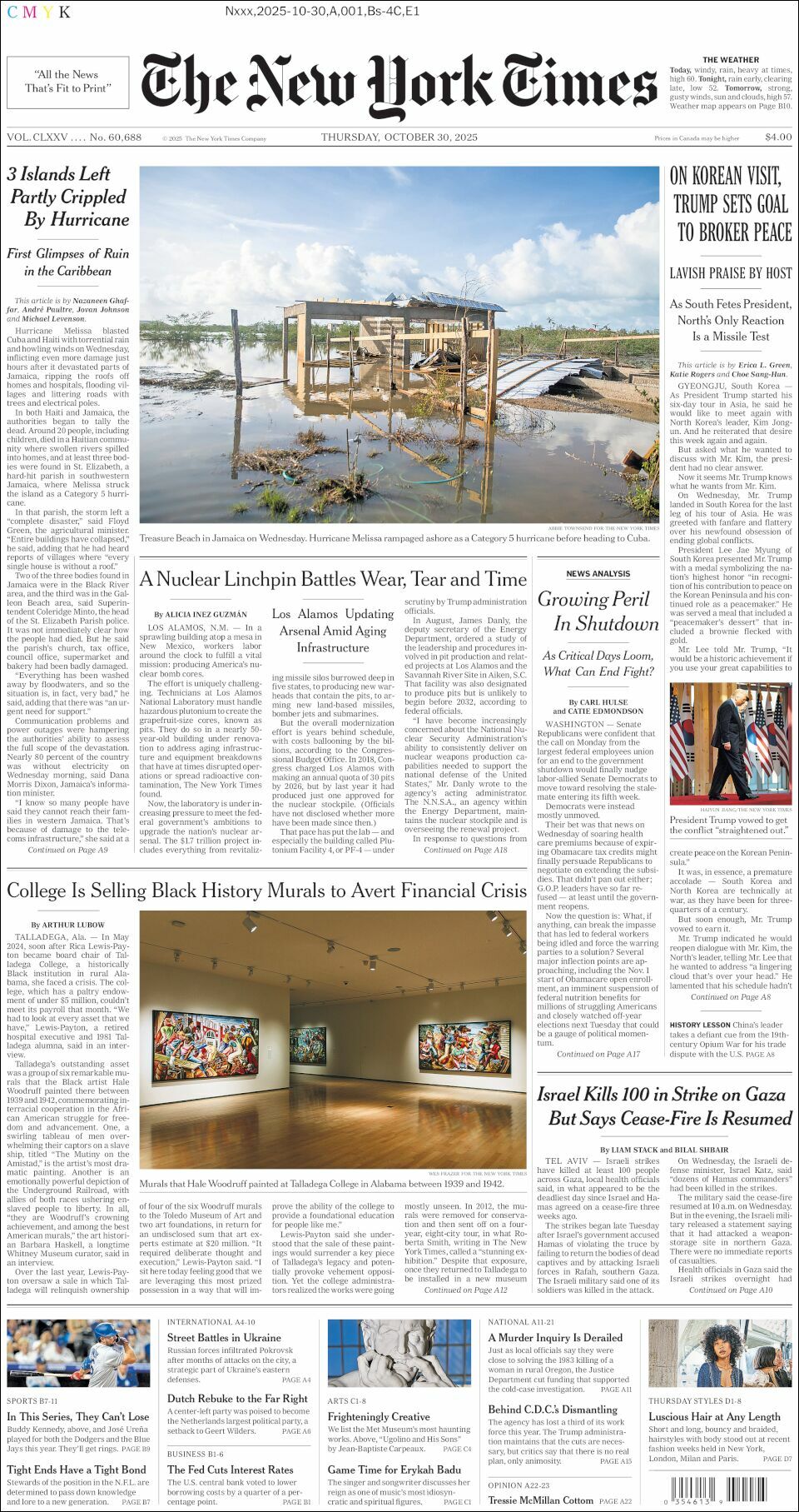 The New York Times, edición del jueves 30 de octubre de 2025 The New York Times, edición del jueves 30 de octubre de 2025