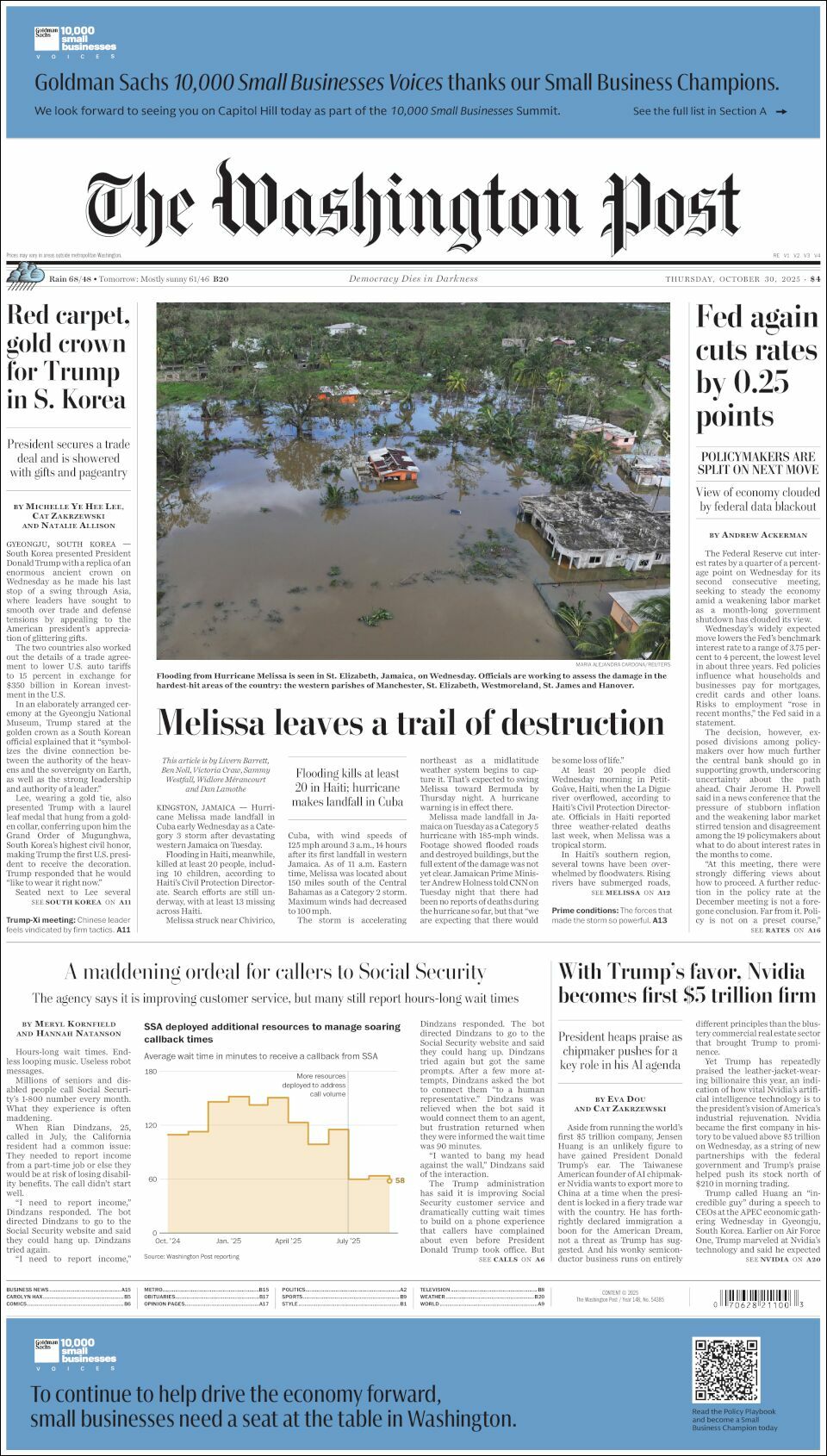 The Washington Post, edición del jueves 30 de octubre de 2025 The Washington Post, edición del jueves 30 de octubre de 2025