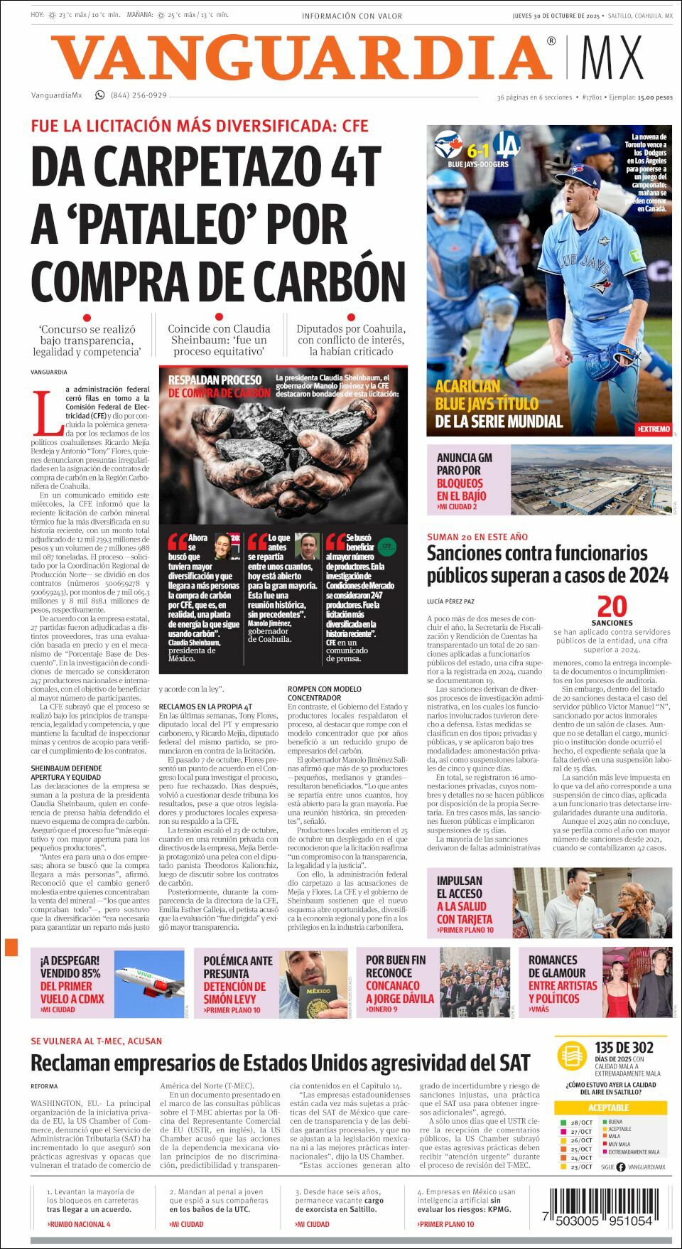 Vanguardia, edición del jueves 30 de octubre de 2025 Vanguardia, edición del jueves 30 de octubre de 2025