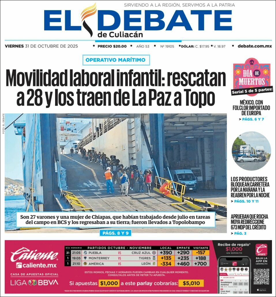 El Debate Culiacán, edición del viernes 31 de octubre de 2025