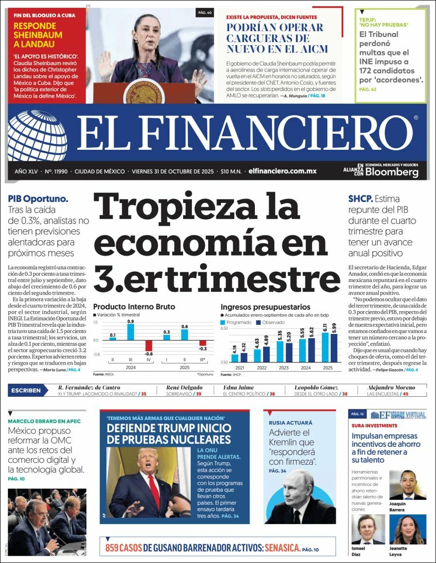 El Financiero, edición del viernes 31 de octubre de 2025