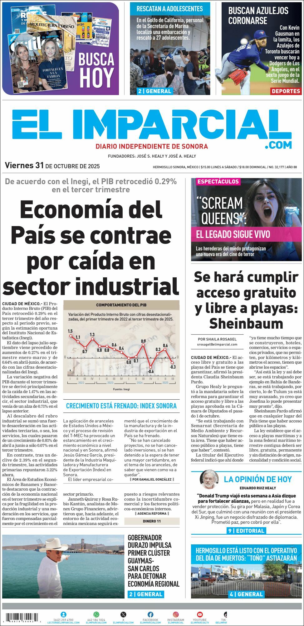 El Imparcial, edición del viernes 31 de octubre de 2025