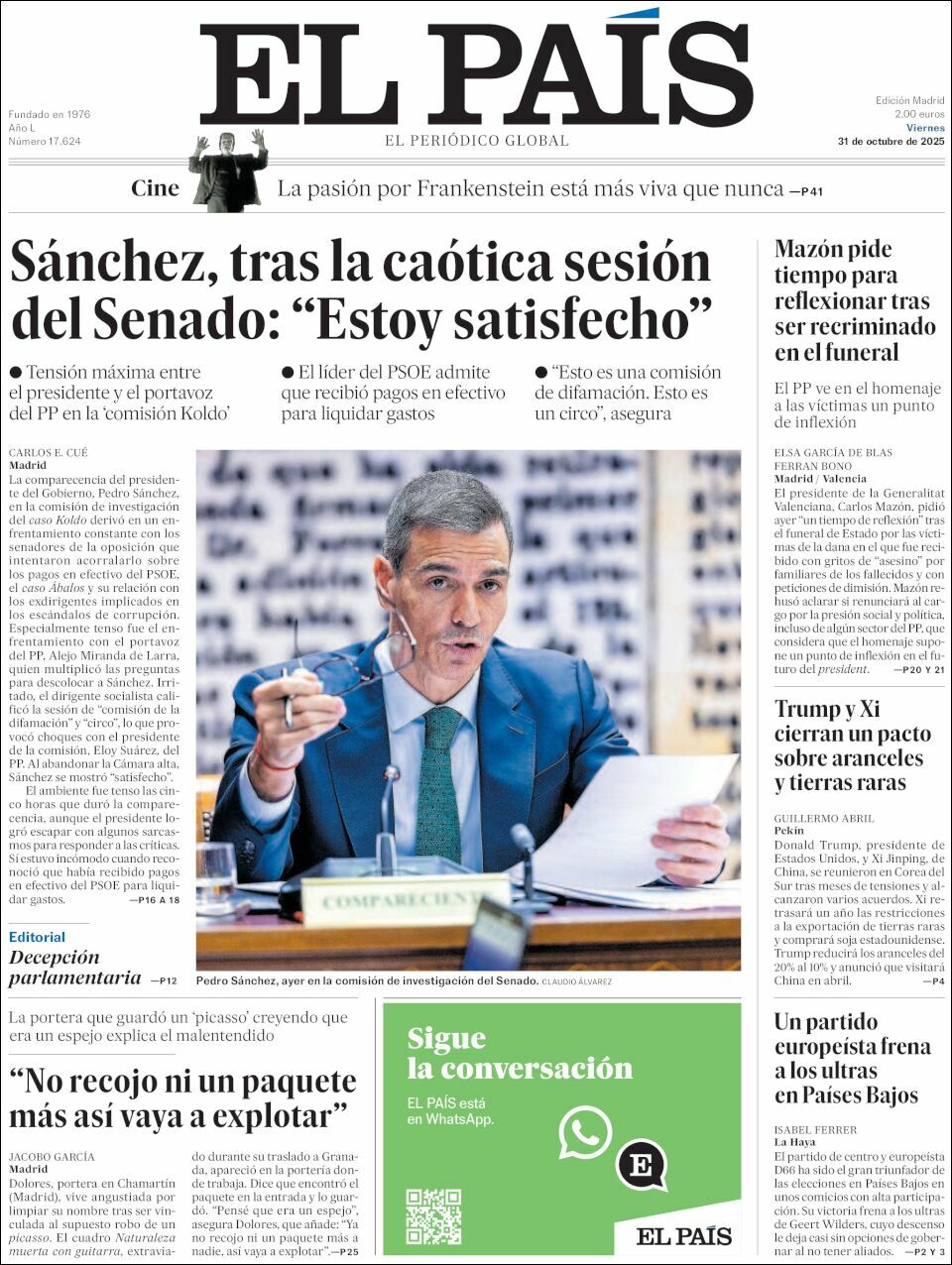 El País, edición del viernes 31 de octubre de 2025