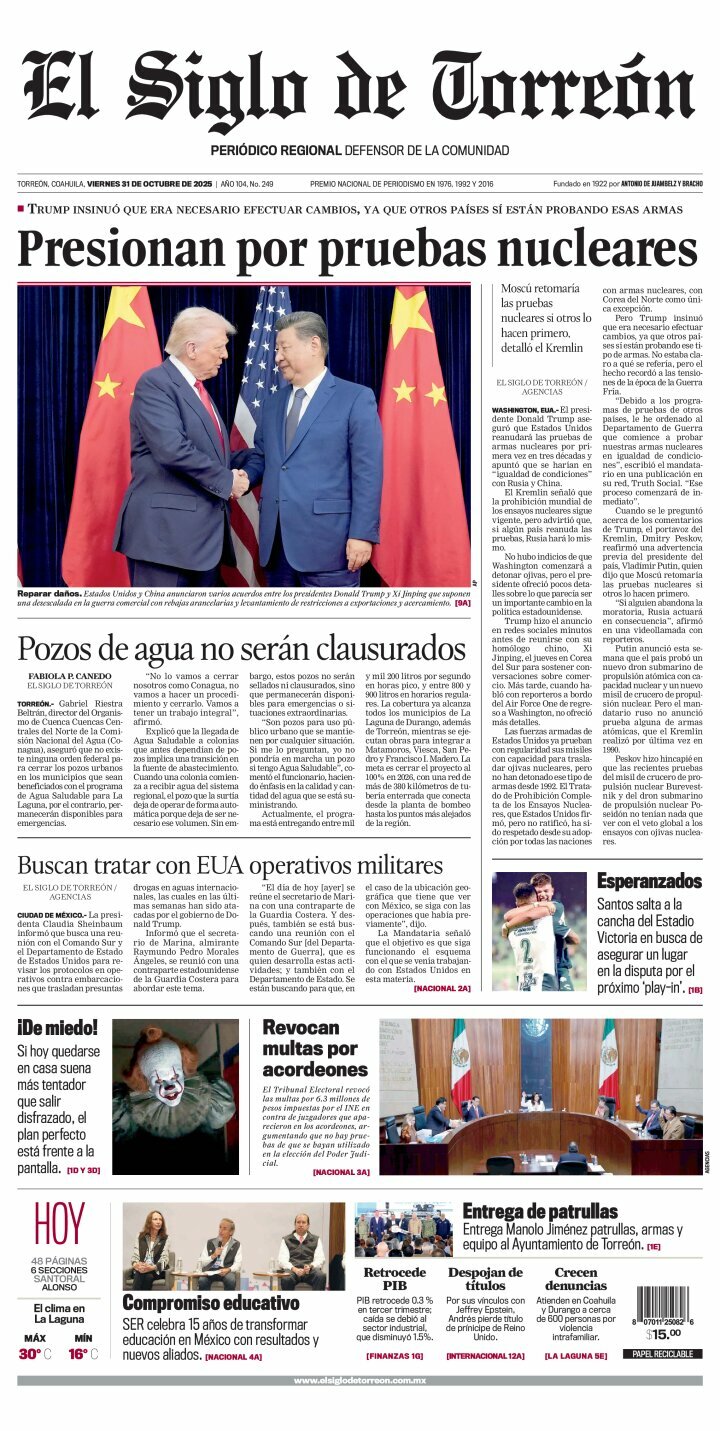 El Siglo de Torreón, edición del viernes 31 de octubre de 2025