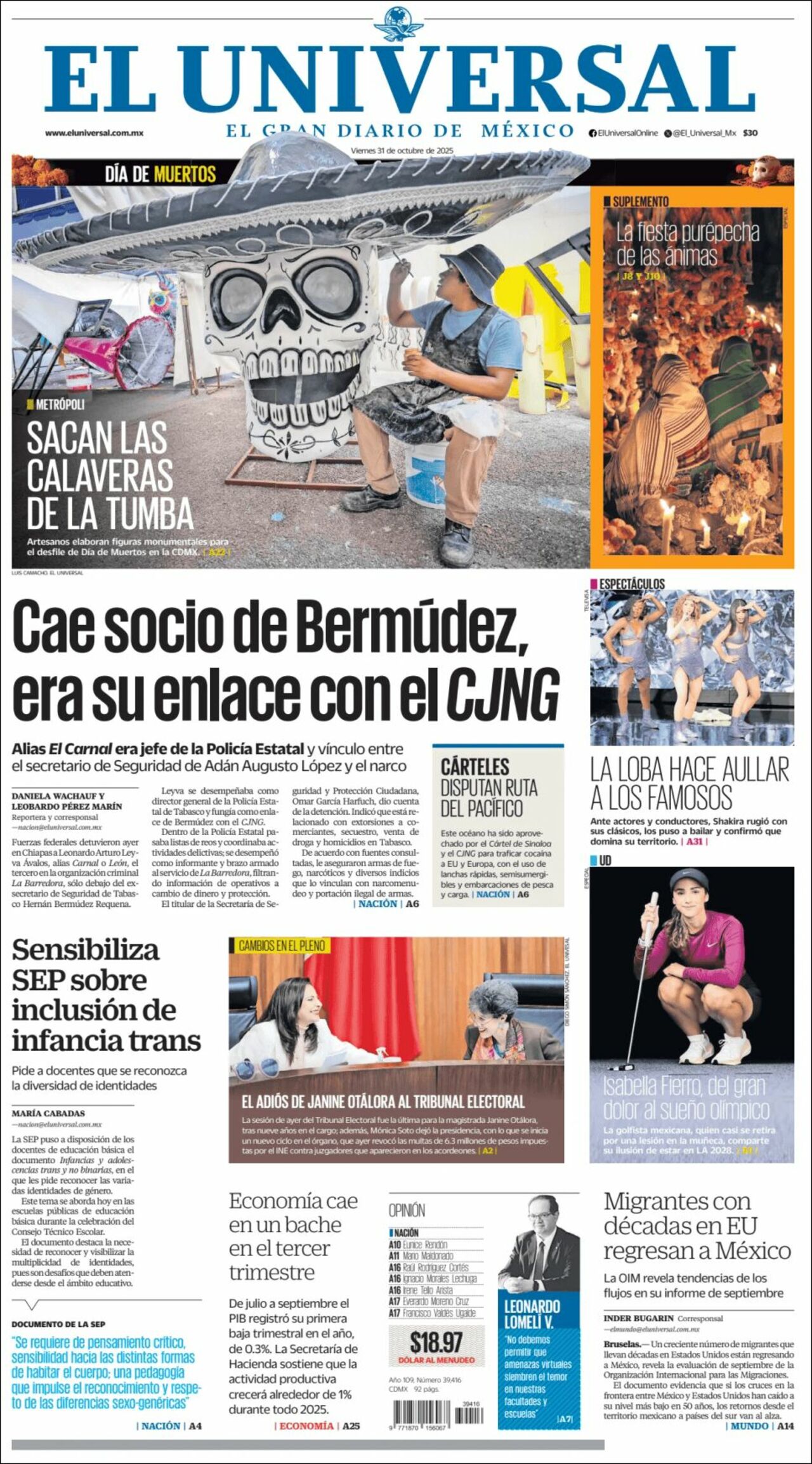 El Universal, edición del viernes 31 de octubre de 2025