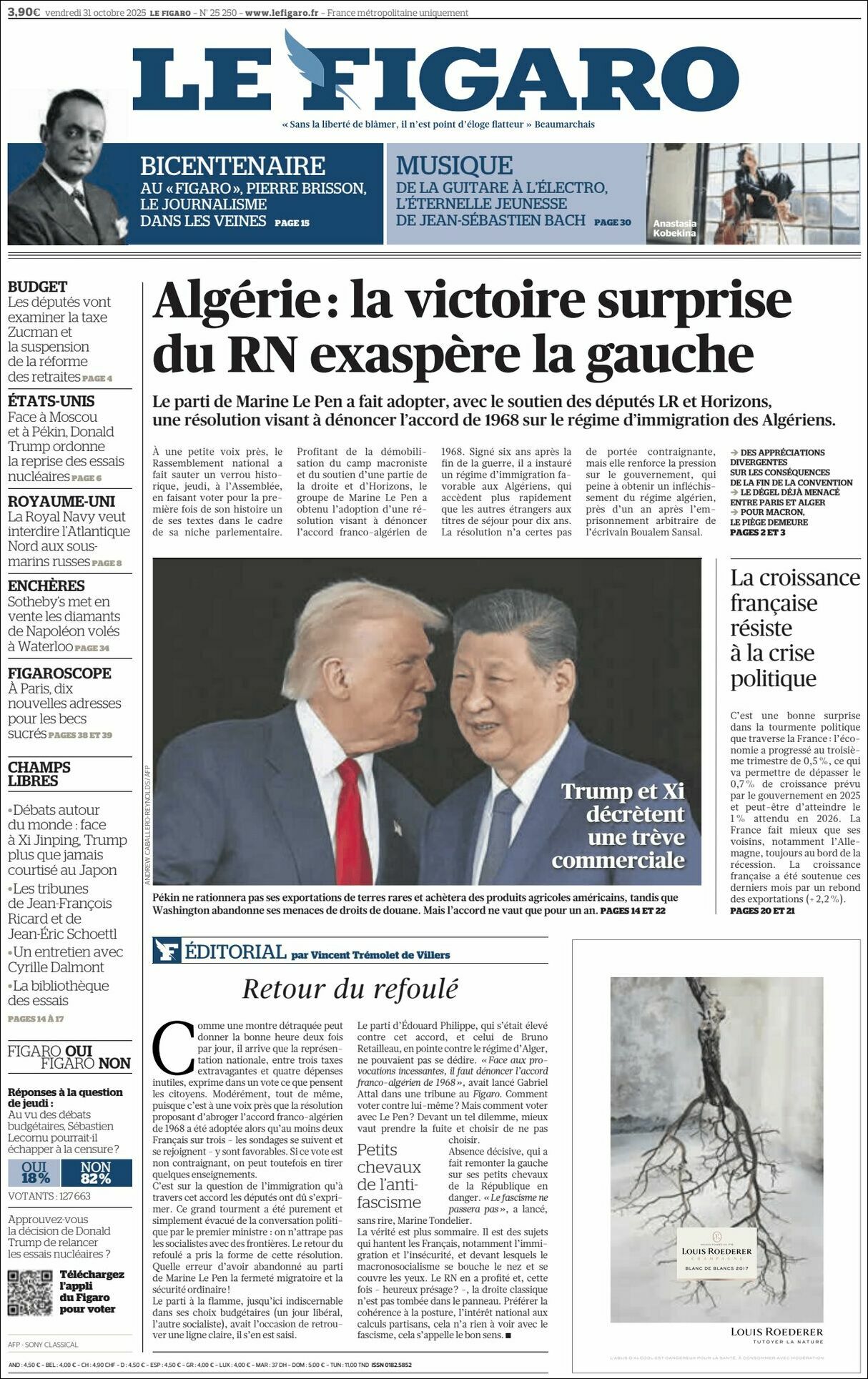 Le Figaro, edición del viernes 31 de octubre de 2025