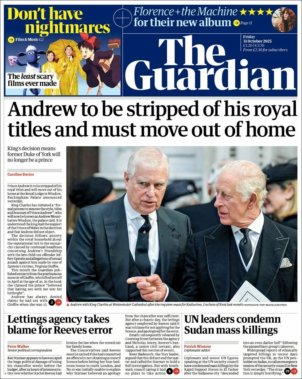 The Guardian, edición del viernes 31 de octubre de 2025