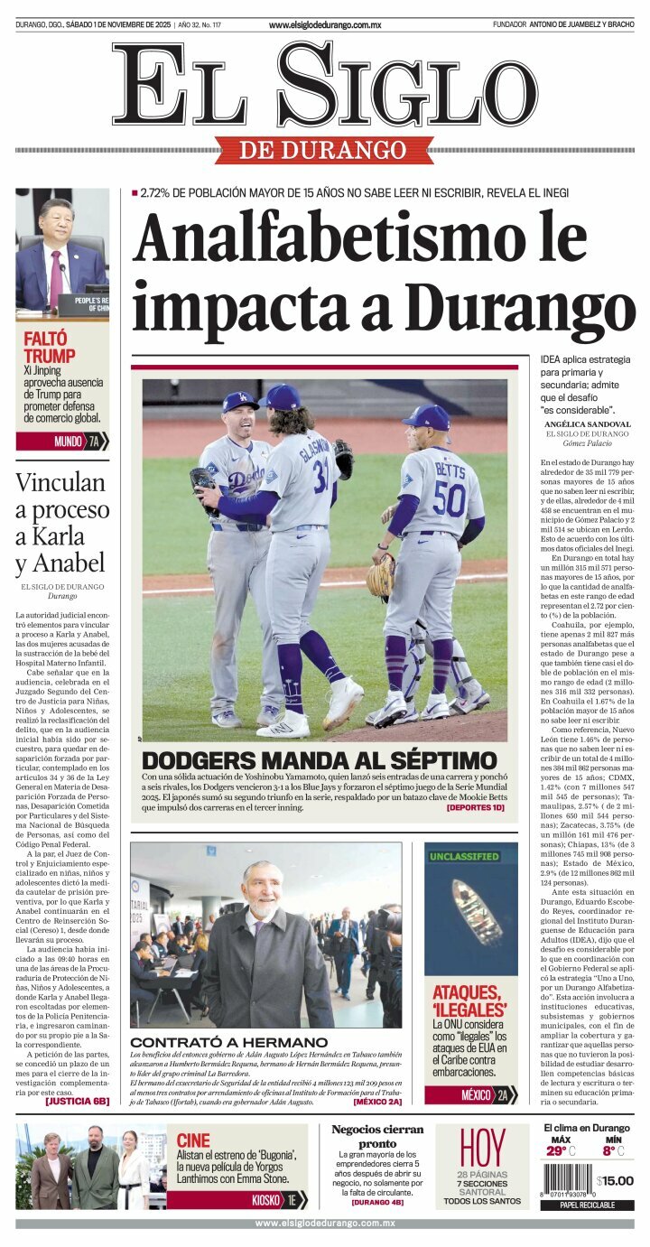 El Siglo de Durango, edición del sábado 01 de noviembre de 2025 El Siglo de Durango, edición del sábado 01 de noviembre de 2025