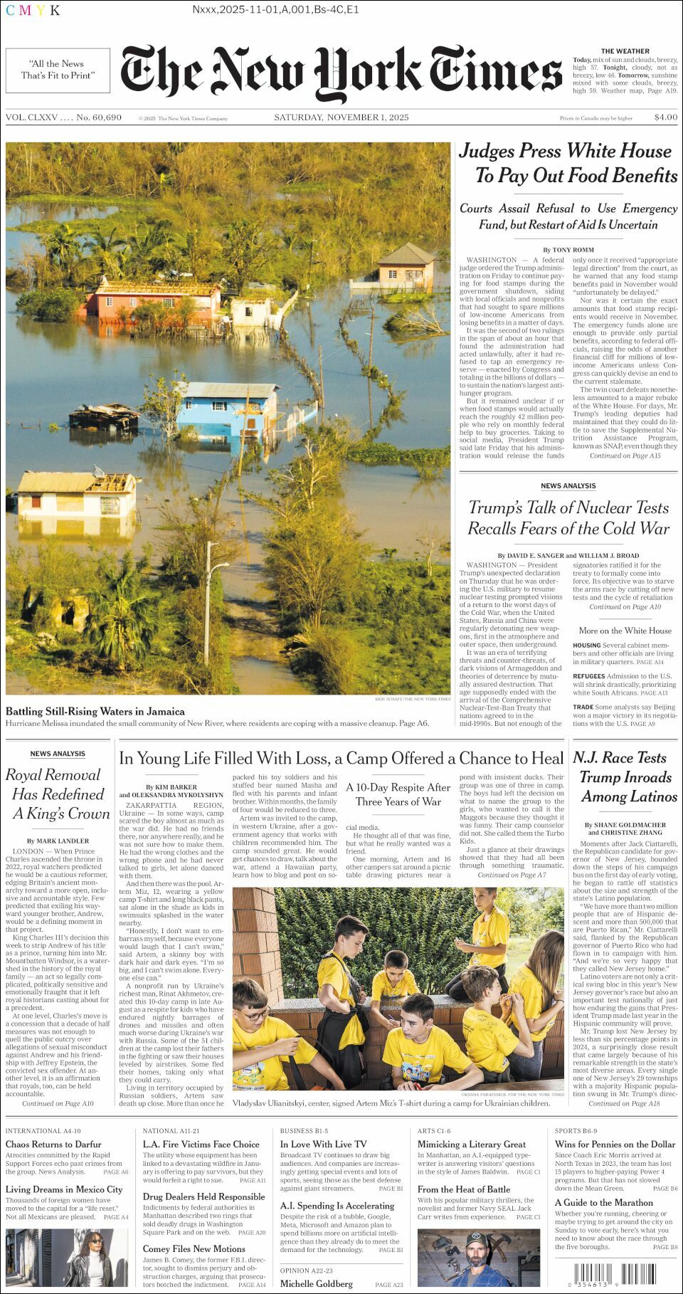 The New York Times, edición del sábado 01 de noviembre de 2025 The New York Times, edición del sábado 01 de noviembre de 2025