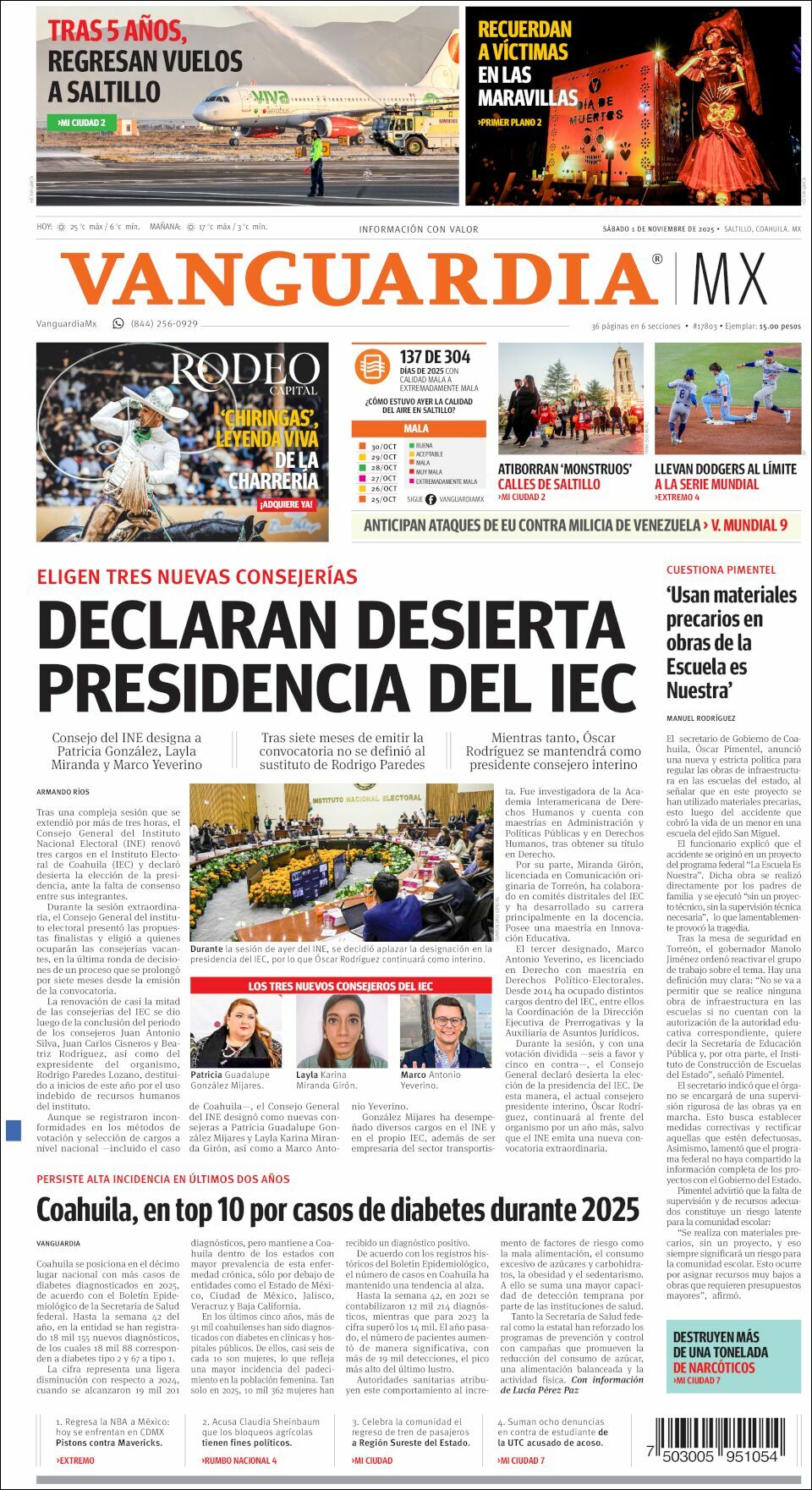 Vanguardia, edición del sábado 01 de noviembre de 2025 Vanguardia, edición del sábado 01 de noviembre de 2025