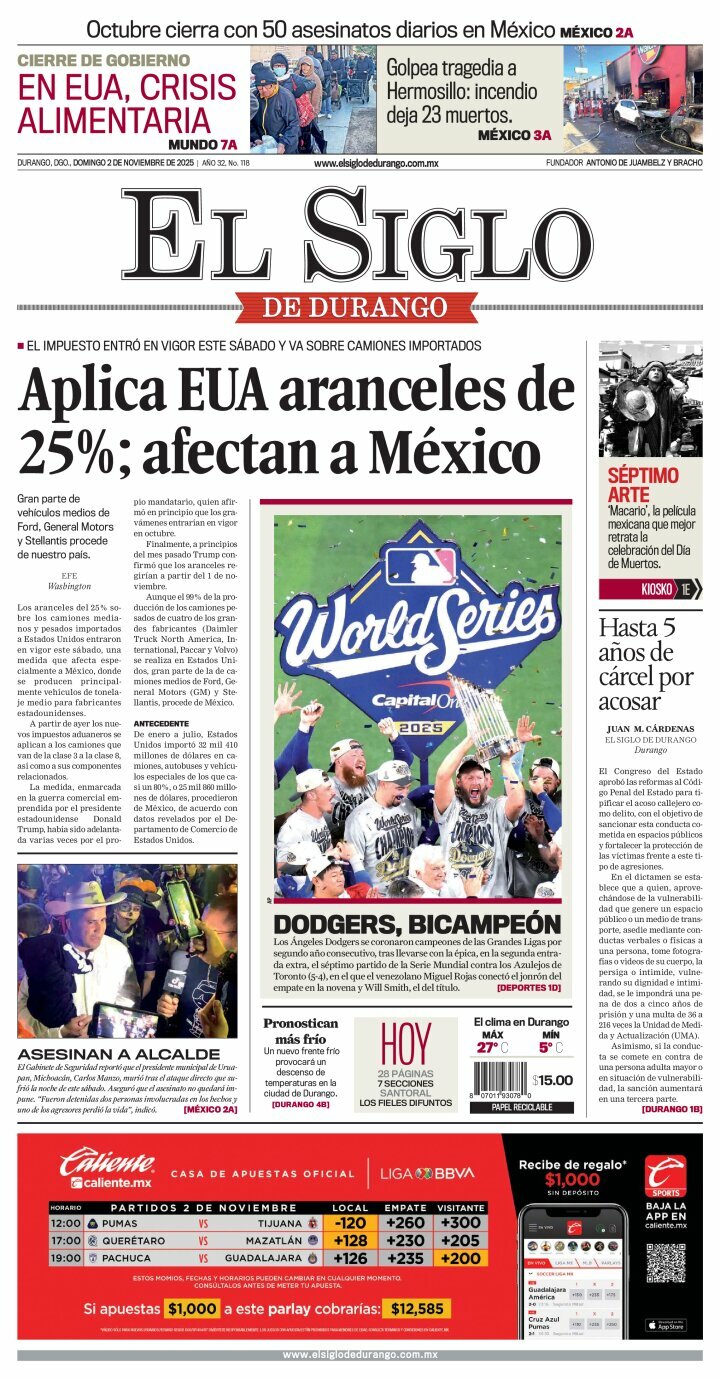 El Siglo de Durango, edición del domingo 02 de noviembre de 2025