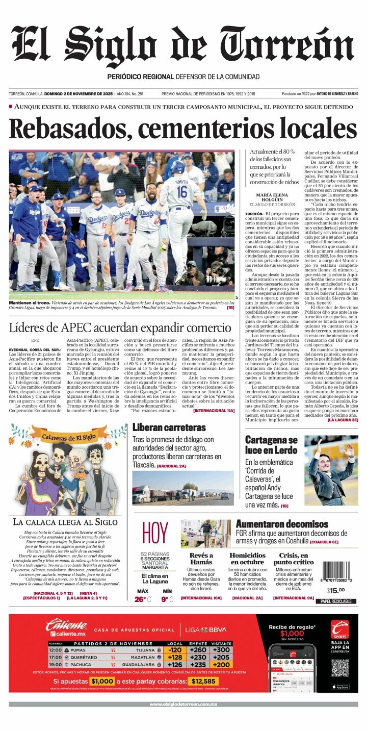 El Siglo de Torreón, edición del domingo 02 de noviembre de 2025